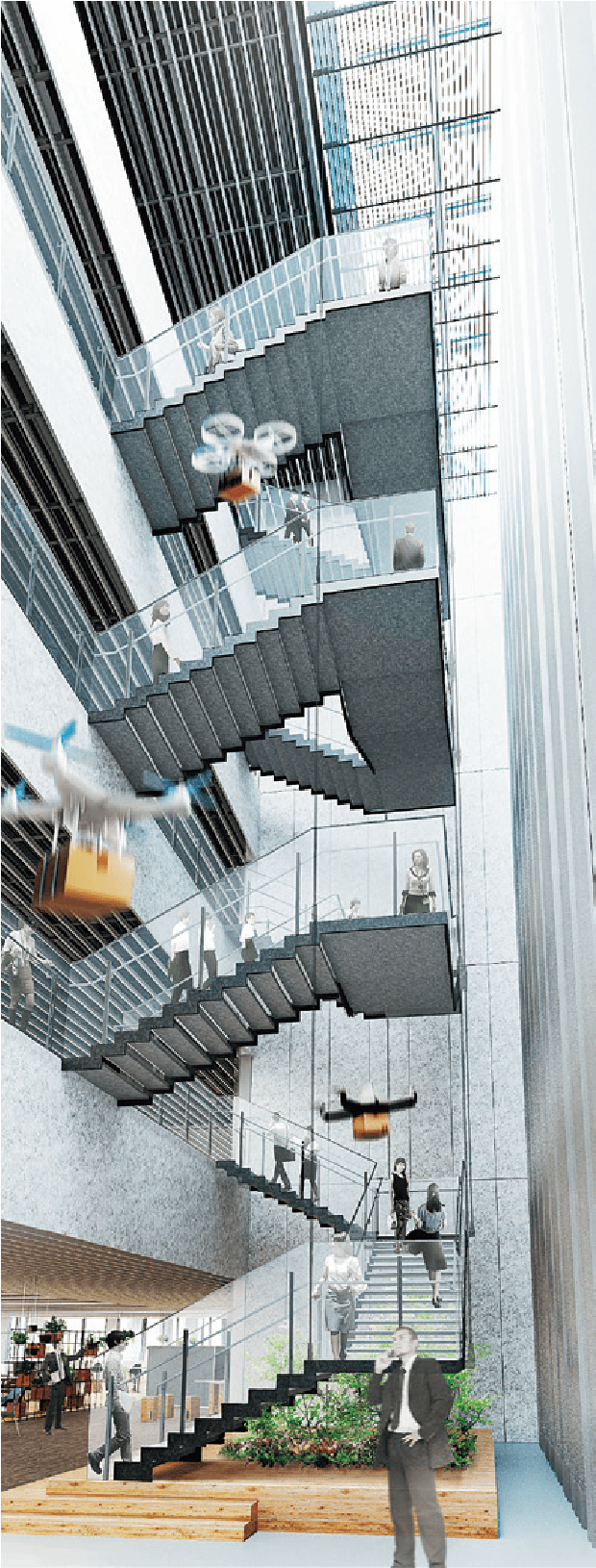 自然光を感じられる吹き抜け階段