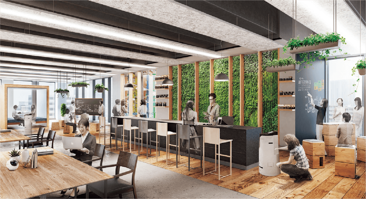 継続進化シャフトによる窓際のカフェやキッチン